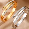 Europe and the United States hot selling stainless steel  gold diamond nail lucky bracelet fashion women's bracelet，gold bangles preview-1