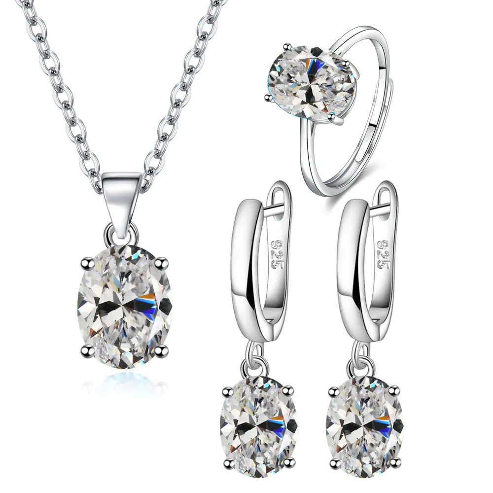 925 Sterling Silver Elegant Women's Jewelry Sets Ellipse Zircon Ring Necklace Earrings Accessories Juwellery Argent 925-animated-img