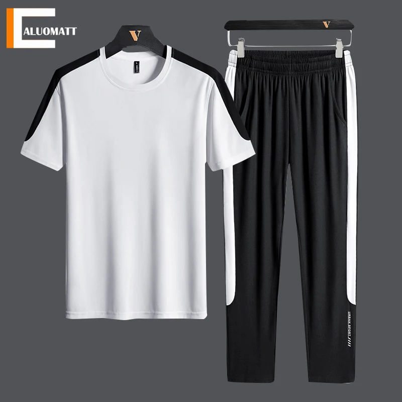 Men's T-shirt+Pants Set Summer Breathable Casual Running Sets Men Fashion Harajuku Patchwork Tracksuit Male Sport Suit 2022 New