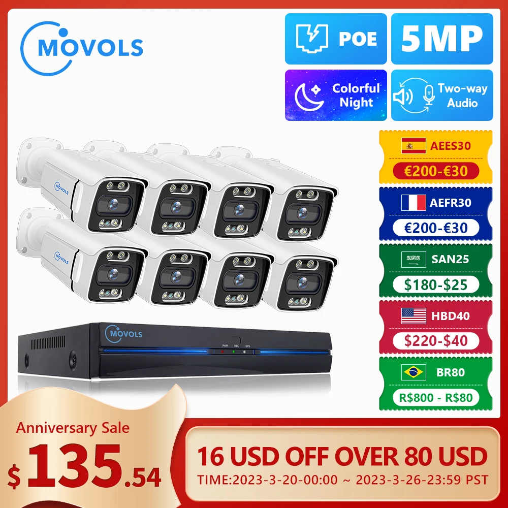 MOVOLS 8CH 5MP 8MP POE Security Camera System Two Way Audio 8MP NVR Kit CCTV Outdoor IP Camera H.265 P2P Video Surveillance Set-animated-img