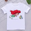 Disney Child Mermaid Princess Kawaii Printed T-shirt Baby Girl Soft Cartoon Clothing Cute Graphic Tops Kids Funny Tees Dropship