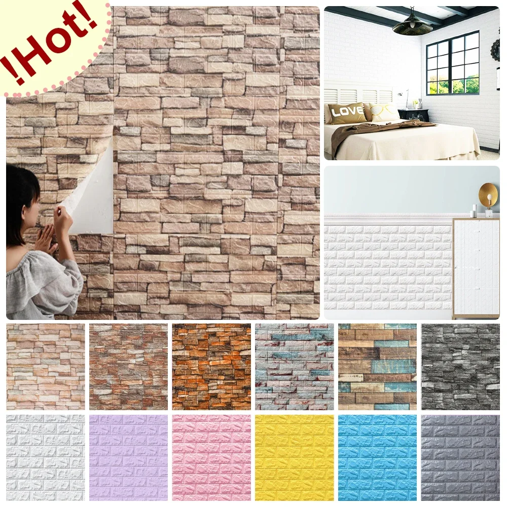 3D Brick Wall Sticker Strong three-dimensional 77*70cm Monochrome and Retro adesivos de parede paper Bring the fun of home life-animated-img