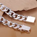 New High-end Women's Mens Fine S925 Sterling Silver Bracelet Fashion Jewelry Gift Men's 10MM Square Beautiful Gem preview-2