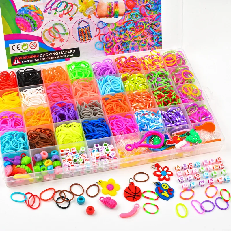 Creative Colorful Loom Bands Set Rainbow Bracelet Making Kit DIY Rubber Band Woven Bracelets Craft Toys For Girls Birthday Gifts-animated-img