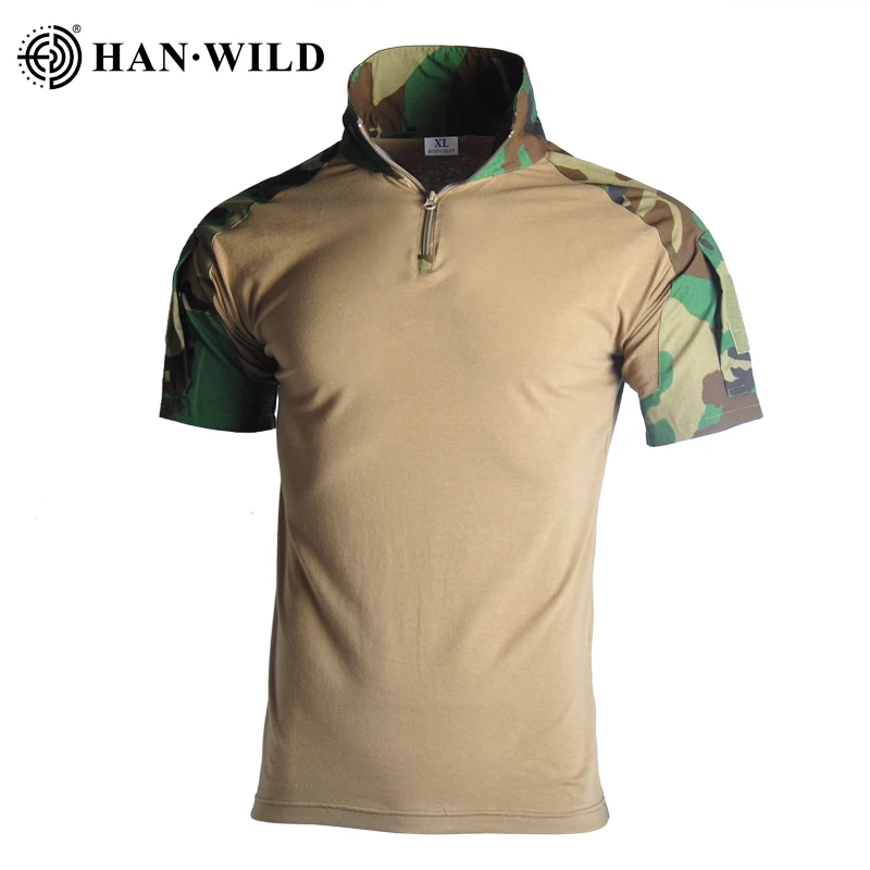 HAN WILD Camo Shirt Tactical T-Shirt Men Outdoor Short Sleeves Frog Suit Combat T-shirt Summer Camping T-shirt Men Big Size-animated-img