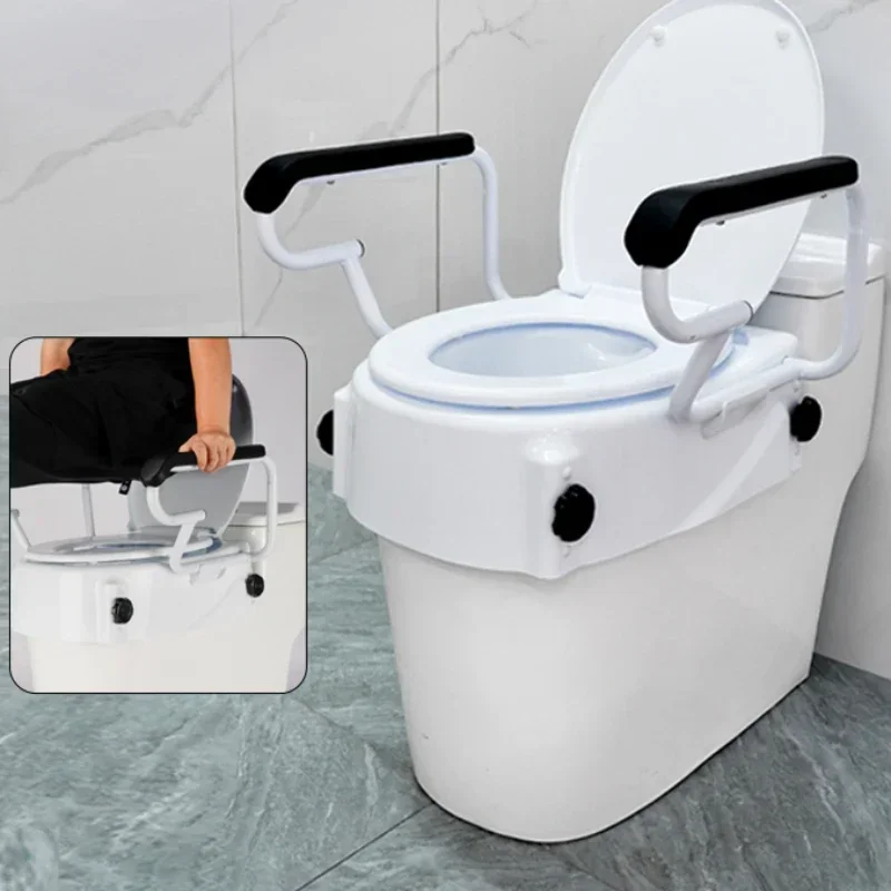 Elderly Pregnant Women Toilet Booster with Seat Cushion Lavatory Place Assist Stand Up Device 3 Speed Adjustment Safety Rails-animated-img