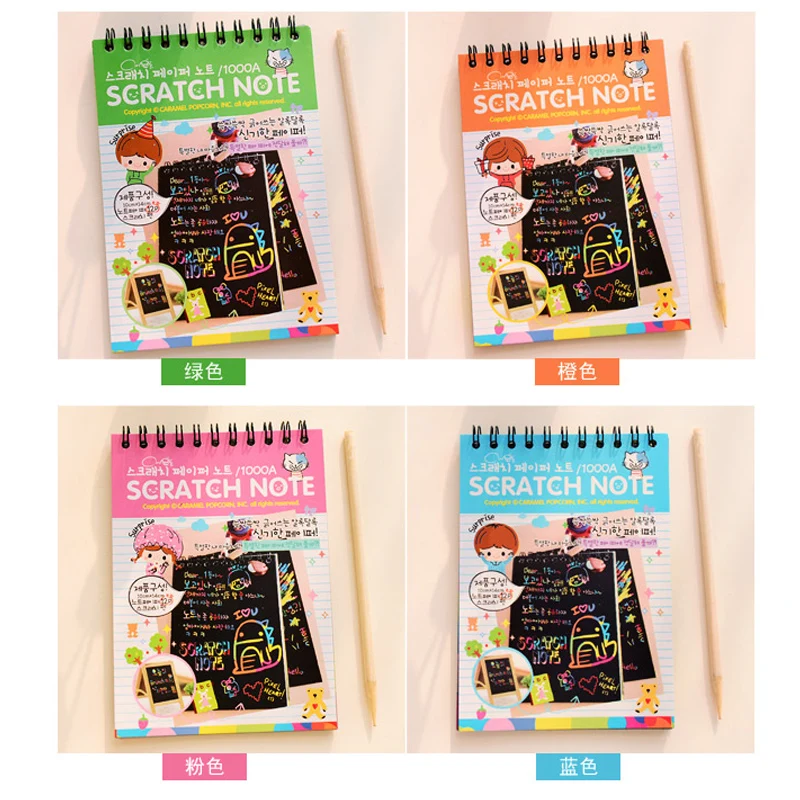 12 Sheets Rainbow Scratch Note Sketchbook Paper Painting Toys