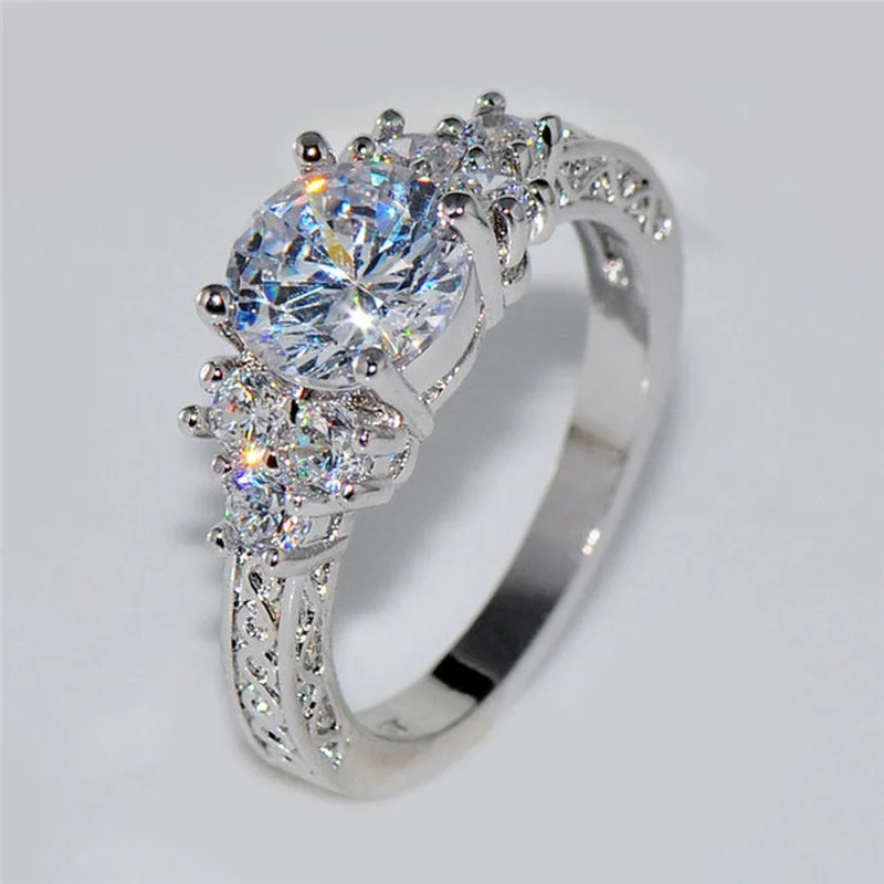 Exquisite Fashion Silver Color Engagement Rings for Women Fashion White Zircon Crystal Ring Anniversary Bridal Wedding Jewelry