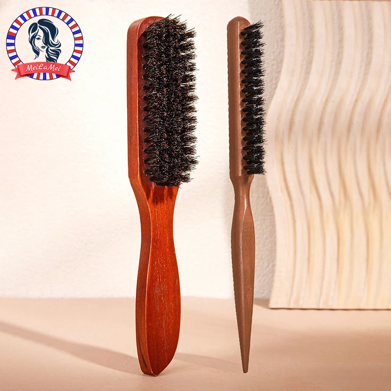 2pcs Premium Bristle Hairbrush with Wooden Handle-Reduces Frizz and Static- Scalp Massage Bristle Brush Set for All Hair Types-animated-img