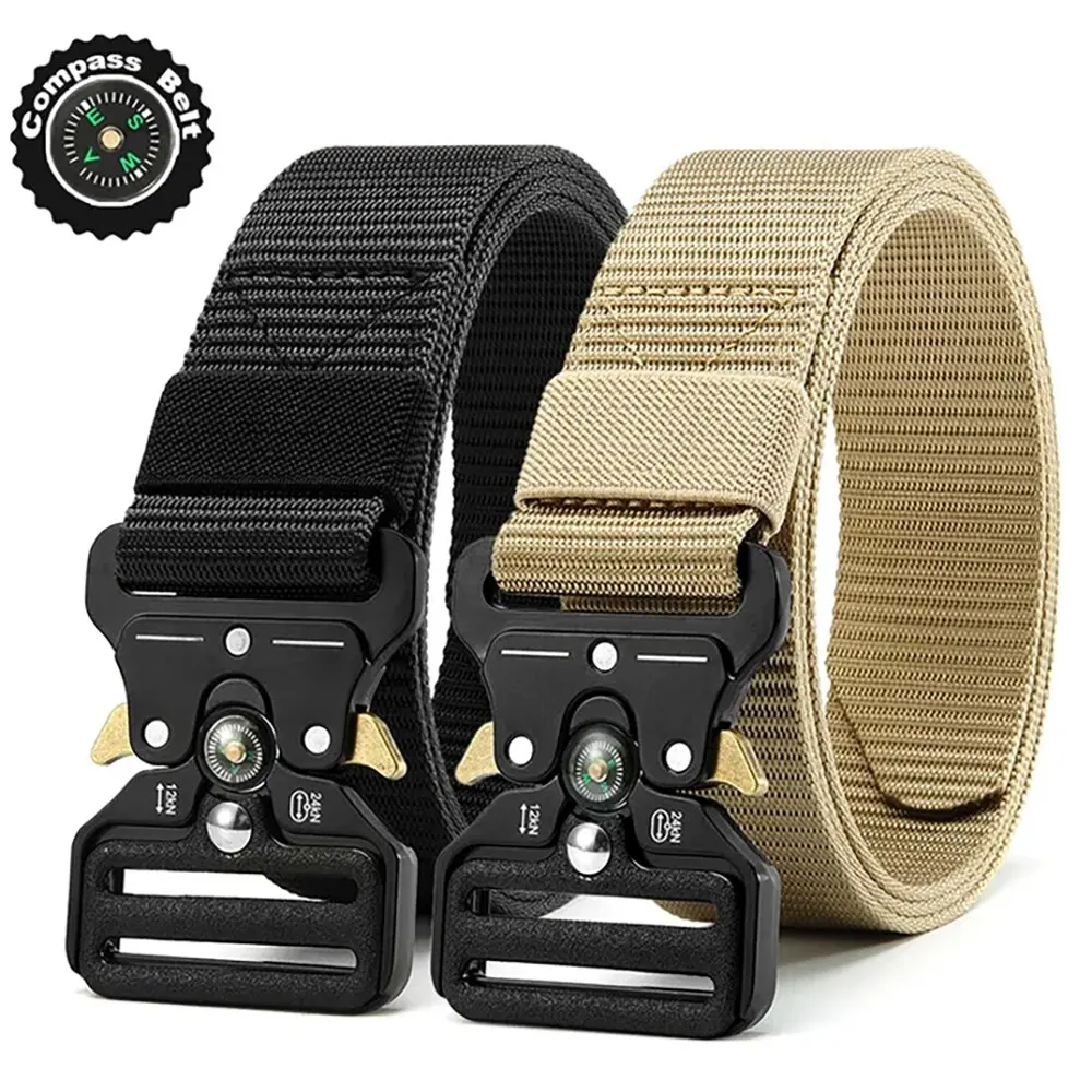 Men's Belt Army Outdoor Hunting Compass Tactical Multi-Function Combat Survival Canvas For Nylon Male Luxury Belts Neutral Belts-animated-img