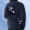 Winter Midnight Navy Blue Knitted Cardigans Women Spring Y2k Casual Star Embroidery Single Breasted XS-5XL Sweaters Dropshiping preview-1