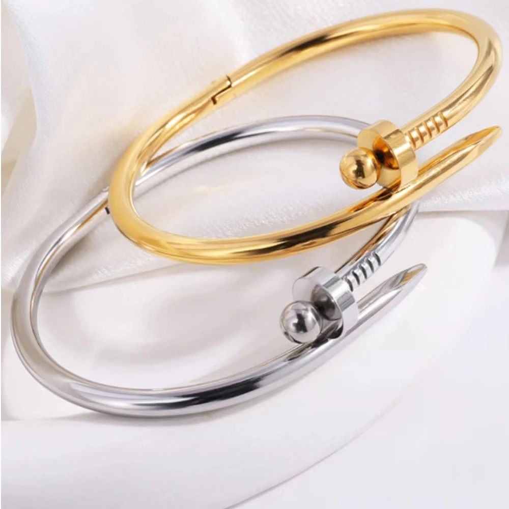 Europe and the United States hot selling stainless steel silver gold round nail bracelet fashion women's bracelet-animated-img