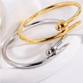 Europe and the United States hot selling stainless steel silver gold round nail bracelet fashion women's bracelet preview-1