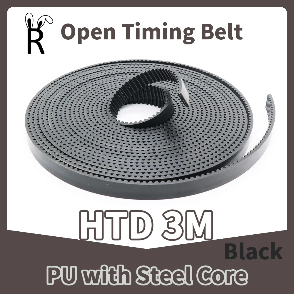 HTD 3M Open Timing Belt PU with Steel Core Black 3M Belt Width 9/10/15mm~40mm Polyurethane Steel PU HTD3M Open Synchronous Belt-animated-img