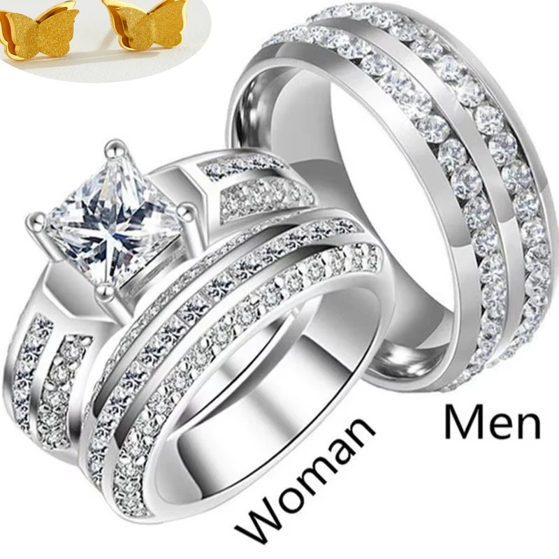 New Trendy Titanium Romantic Couple DIY  Crystal Alliance Engagement Wedding Rings For Men Women Jewelry-animated-img