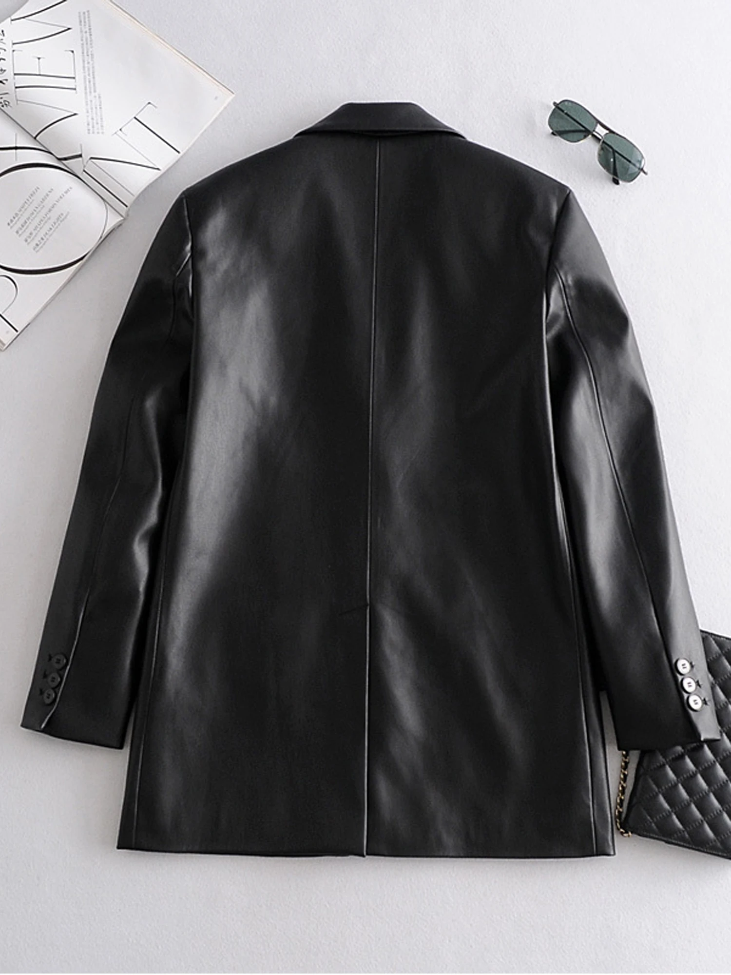 Loose PU Faux Leather Blazers Women 