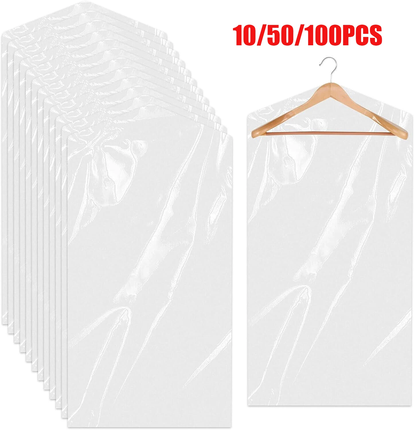 10/50/100Pcs Clear Plastic Garment Covers Dust-Proof Waterproof Clothing Covers Cleaner Bags 100x60cm Home Coat Suit Protector-animated-img