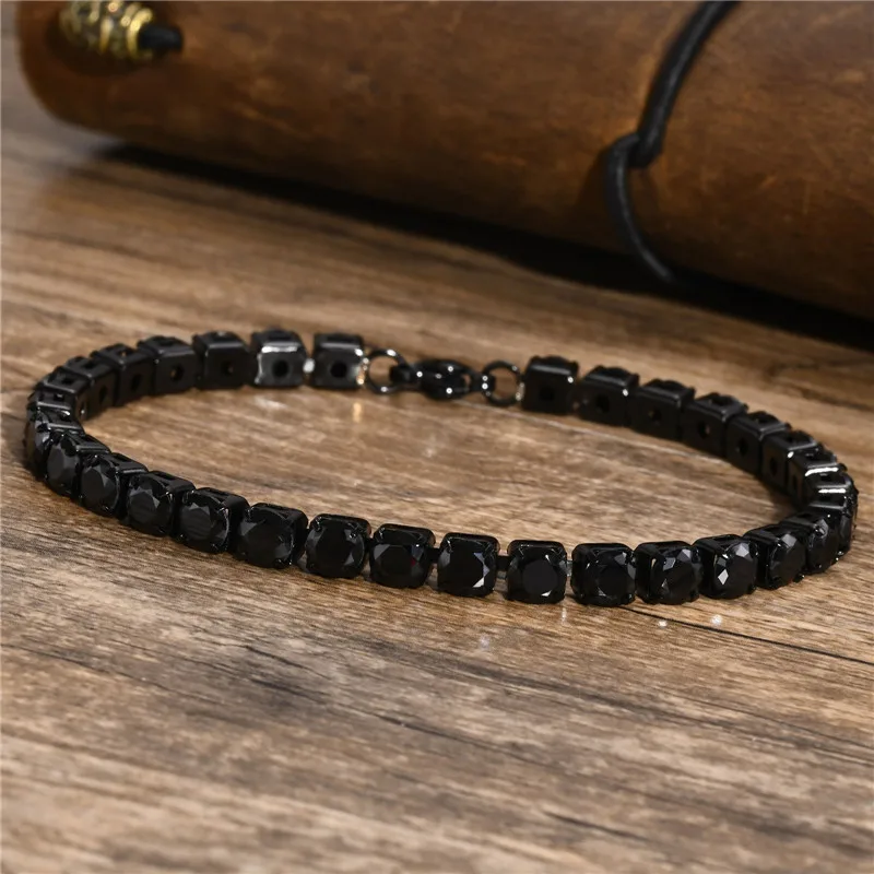 Modyle 5mm Tennis Chain Bracelets for Men Women Black Stainless Steel Zircon Chain Bracelet Classic Simple Unisex Jewelry Gifts-animated-img