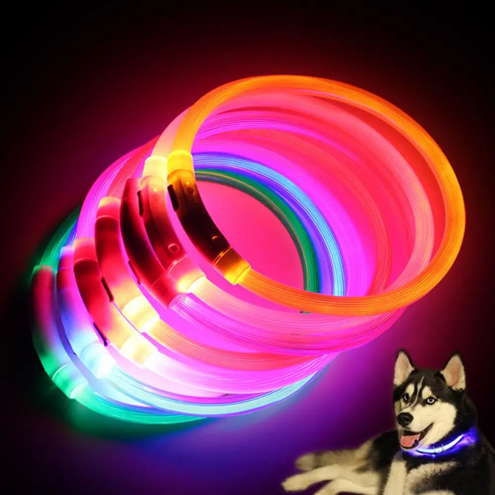 LED Light Dog Collar Necklace Rubber Rechargeable Luminous USB Charging Puppy Light Collar for Outdoor-animated-img