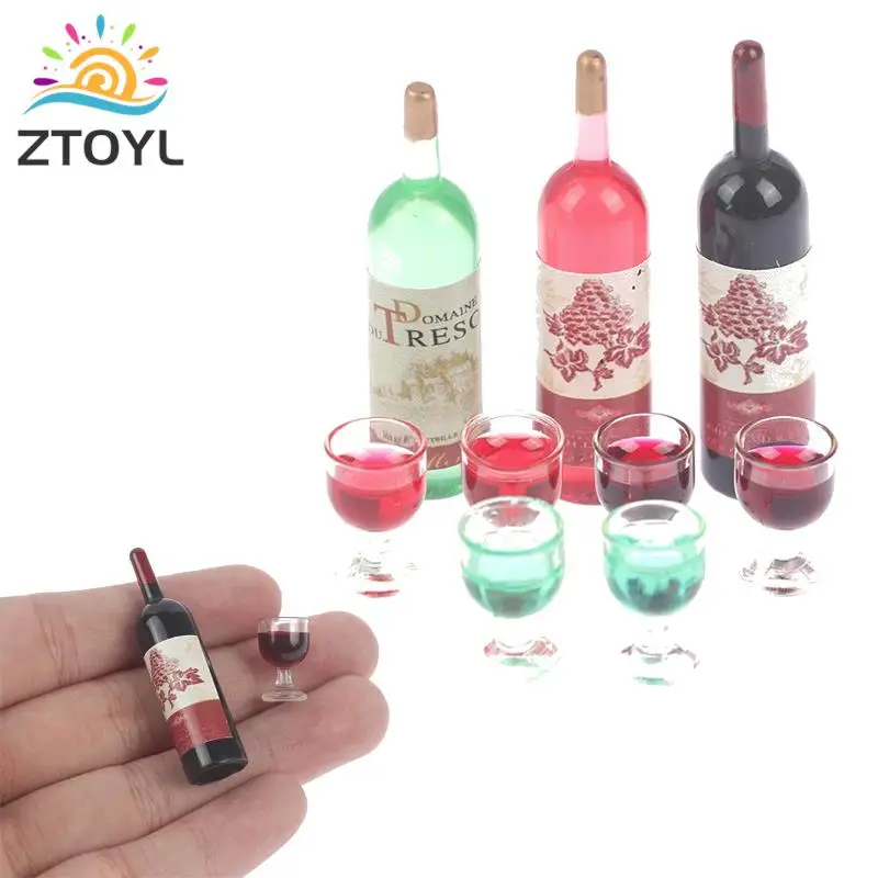 3pcs/set 1/12 Dollhouse Miniature Simulation Wine Bottle Wine Glass Model Toys-animated-img