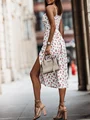 Summer Sexy Midi Dress Women Fashion White Floral Print Backless Beach Sundresses Casual Slim Slit Sleeveless Dress 2024 New preview-4