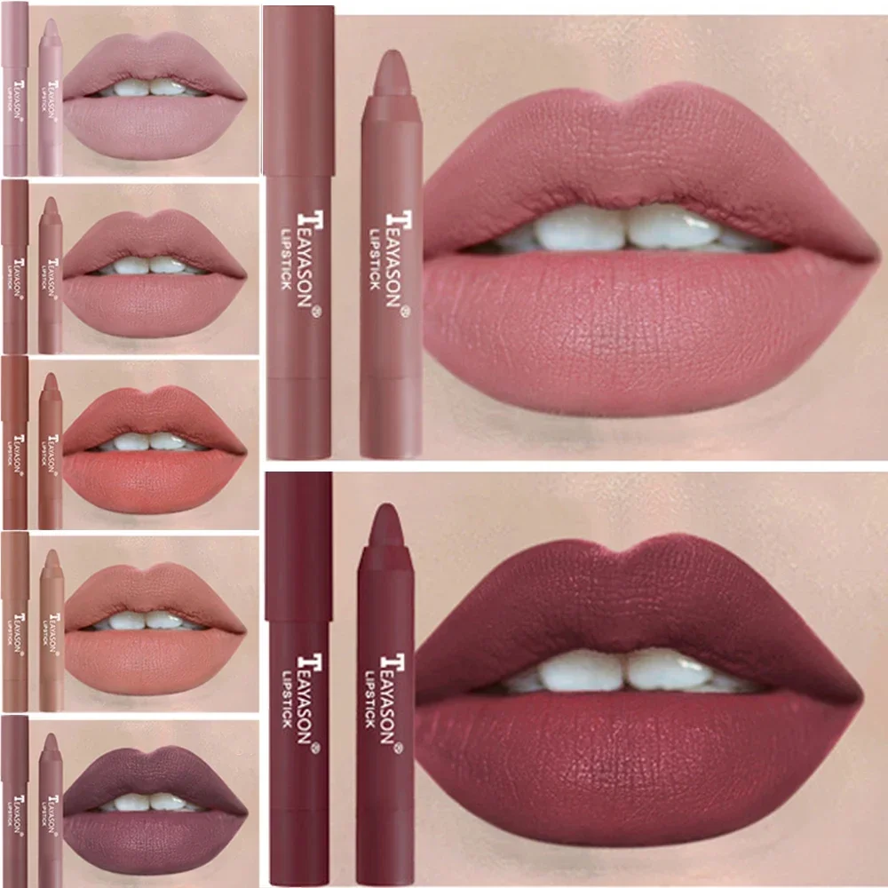 12Colors Natural Matte Lipstick Pencil Silk Lip Glaze Waterproof Lipstick Sexy Long Lasting Makeup Non-Stick Cup Lip Tint-animated-img