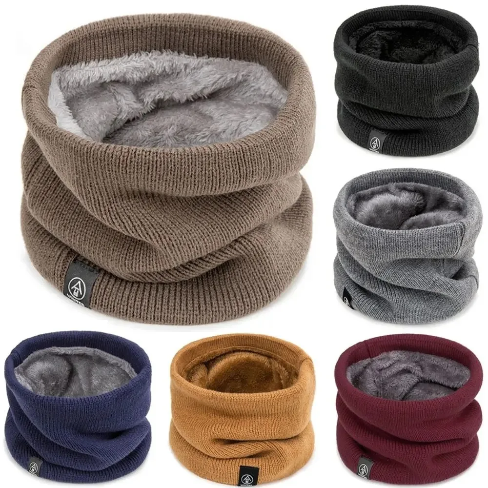 Unisex Solid Cashmere Plush Warm Winter Ring Scarf Women Men Knitted Full Face Mask Snood Neck Scarves Bufanda Thick Muffler New-animated-img