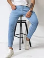High Street Fashion Scratched Slim fit Jeans Man Pants Students Harajuku Streetwear Sky Blue Casual Daily Pants Male Trousers preview-2