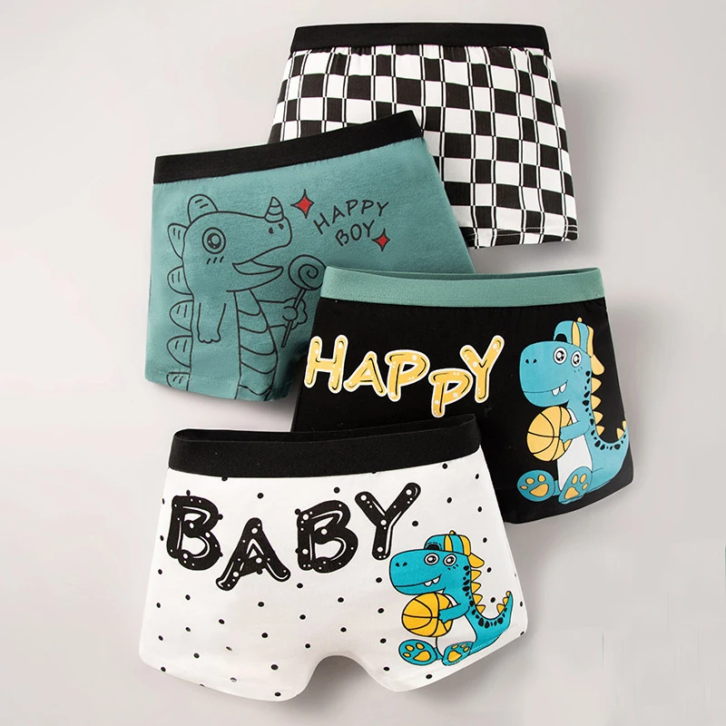 4 Pcs/Lot Children's Underwear Boys Panties Underpants Dinosaurs Helicopters Cars Cotton Breathable Kids Shorts Boy Boxer Briefs-animated-img