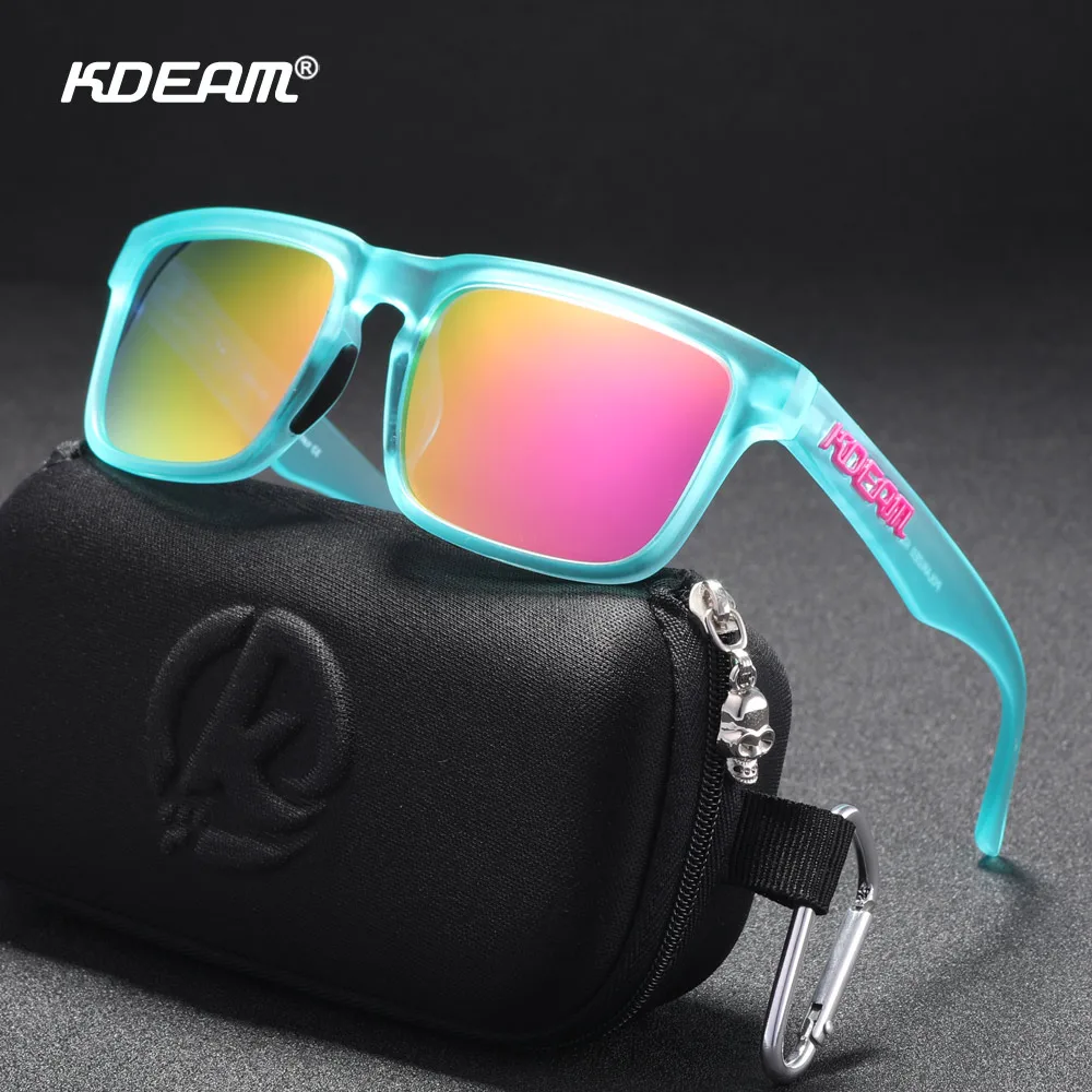 KDEAM Men's Polarized Sunglasses Square Casual Outdoors Sun Glasses Women Unisex Sunglass For Couple With Zipper Case-animated-img