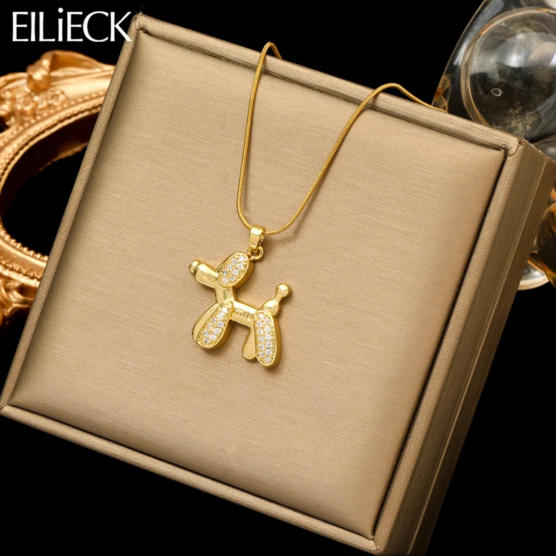 EILIECK 316L Stainless Steel Cute Zirconia Puppy Pendant Necklace For Women Fashion New Gift Neck Chain Waterproof Jewelry Colar-animated-img