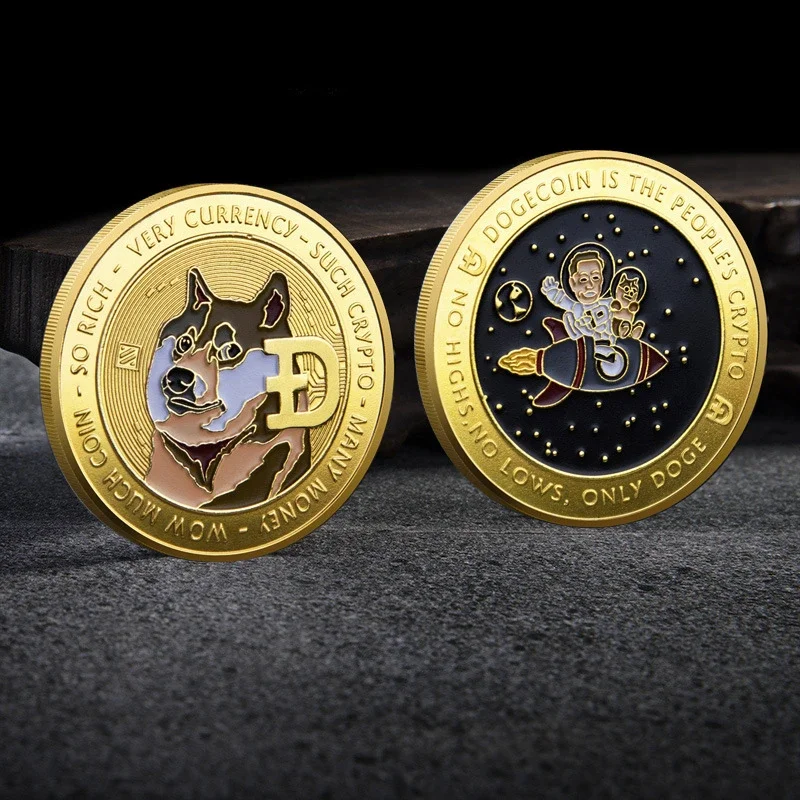 Dogecoin Cryptocurrency Musk and Doge To The Moon Collectible Coin Physical Cryptocoin Golden Plated Commemorative Gift-animated-img