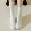 Women Y2k Knitted Long Socks Girls Casual Black White Solid Loose Crochet Middle Tube Lolita Sox Cotton Boot Cuffs Ruffles Socks preview-4