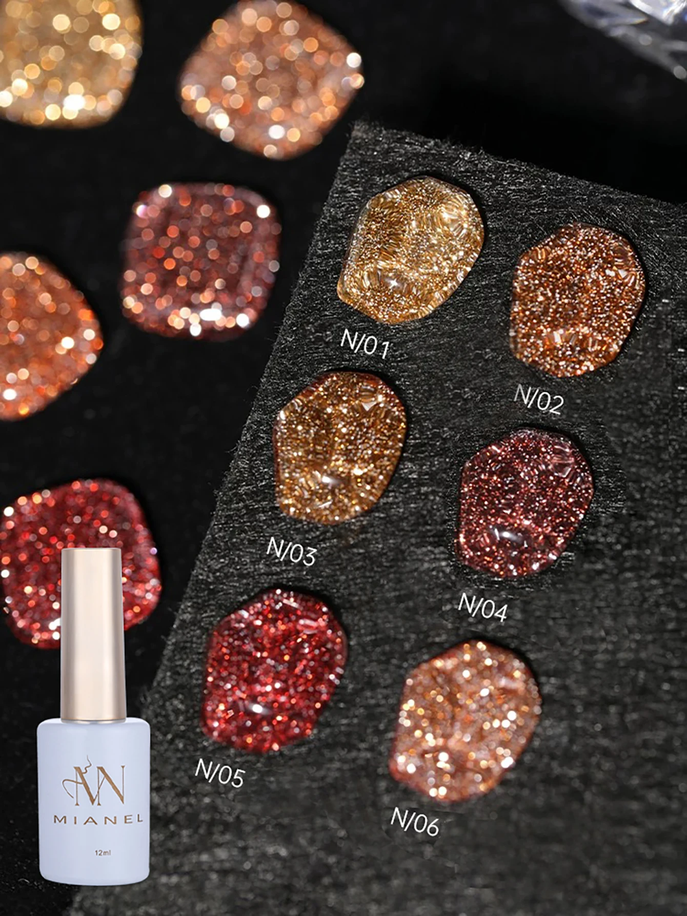 MIANEL 12ML Autumn Nails Maillard Crushed Diamond Gel Nail polish Flash Shiny Red Nails Gel Polish Gold Nails Autumn Nails-animated-img