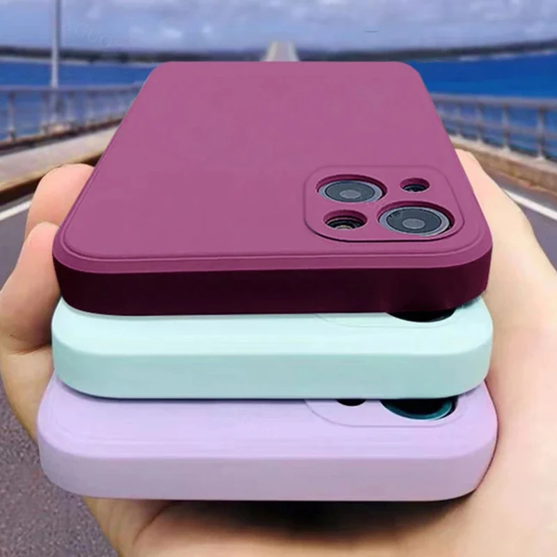 Original Solid Color Liquid Silicone Soft Case For iPhone 15 14 13 11 12 Pro Max Mini Plus X XS Max Shockproof Soft pink Cover-animated-img