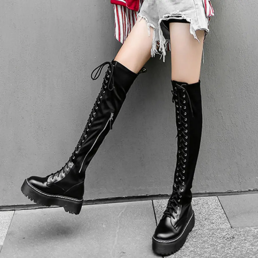 ladies knee length lace up boots