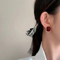 Vintage Dripping Oil Wine Red Retro Stud Earrings For Women Korean Pearl Flower Heart Shape Geometric Earring High Sense Jewelry preview-3