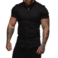 Men Slim Blouse Shirts Summer Casual Male Turn Down Collar Short Sleeve Button Tops LXDZ-110 preview-3