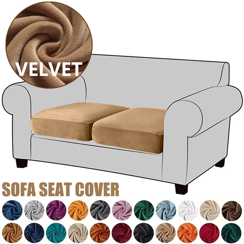 Velvet Sofa Seat Cover Thick Soft Strectch Velvet Plush Sofa Couch Cushion Cover Elastic Sofa Seat Protector Cover-animated-img