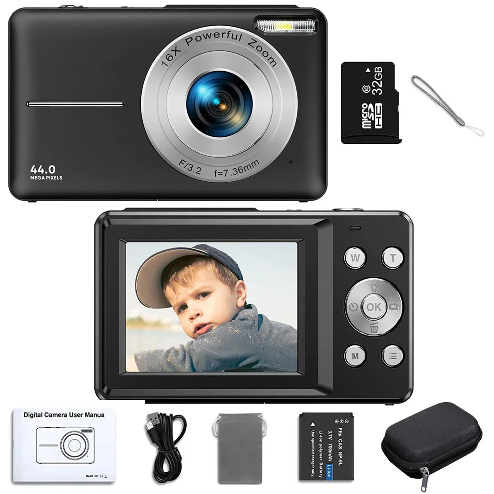 Digital Camera Children Camera for Children Camcorder with 16x Zoom Compact Cameras 1080P 44MP Cameras for Beginner Photography-animated-img