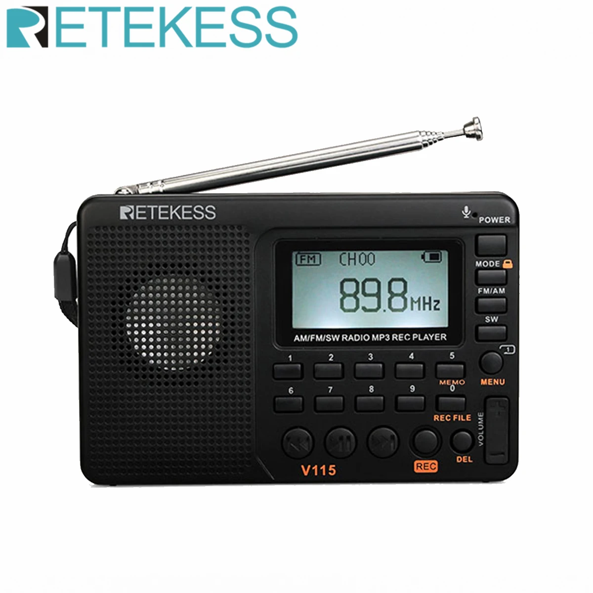 Retekess V115 Radio FM AM SW Portable Radios AM FM Rechargeable Shortwave Radio Battery Powered Full Waves USB Recorder For Gift-animated-img