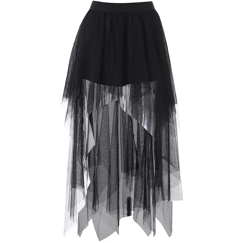 Fashion Net Yarn High-Waisted Irregular Skirt for Women Gothic Style Summer Casual Skirt Sexy and Charming Goth-animated-img