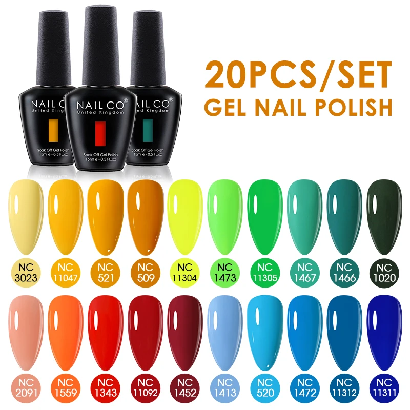 NAILCO 15ml 20pcs Gel Nail Polish Set Spring Summer Color UV Gel Nail Art All For Manicure  Gel Paint For DIY Professionals