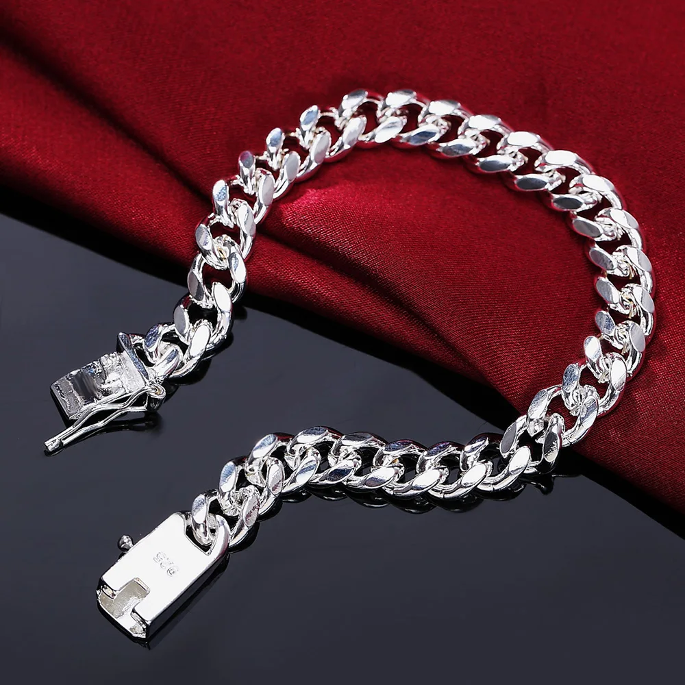 925 Sterling Silver Exquisite Solid Chain Bracelet Fashion Charm Women Men Solid Wedding Cute Simple Models Jewelry-animated-img