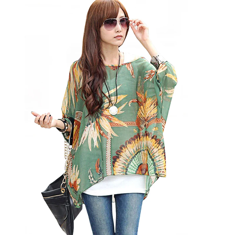 Αγορά Γυναικεία Τοπς  Women's Chiffon Tops 2018 New Fashion Summer Shirt  Boho Style Batwing Casual Blouses Blusas 4XL 5XL 6XL Plus Size Women  Clothing