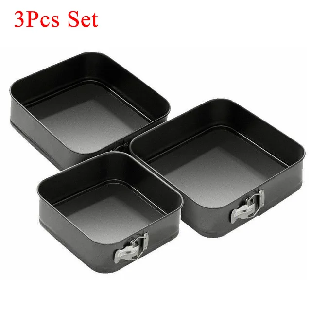 3Pcs Square Shape Cake Tins Mold Non Stick Baking Bake Trays Pan Kitchen Dining Bar bread loaf pate toast cakes movable-animated-img
