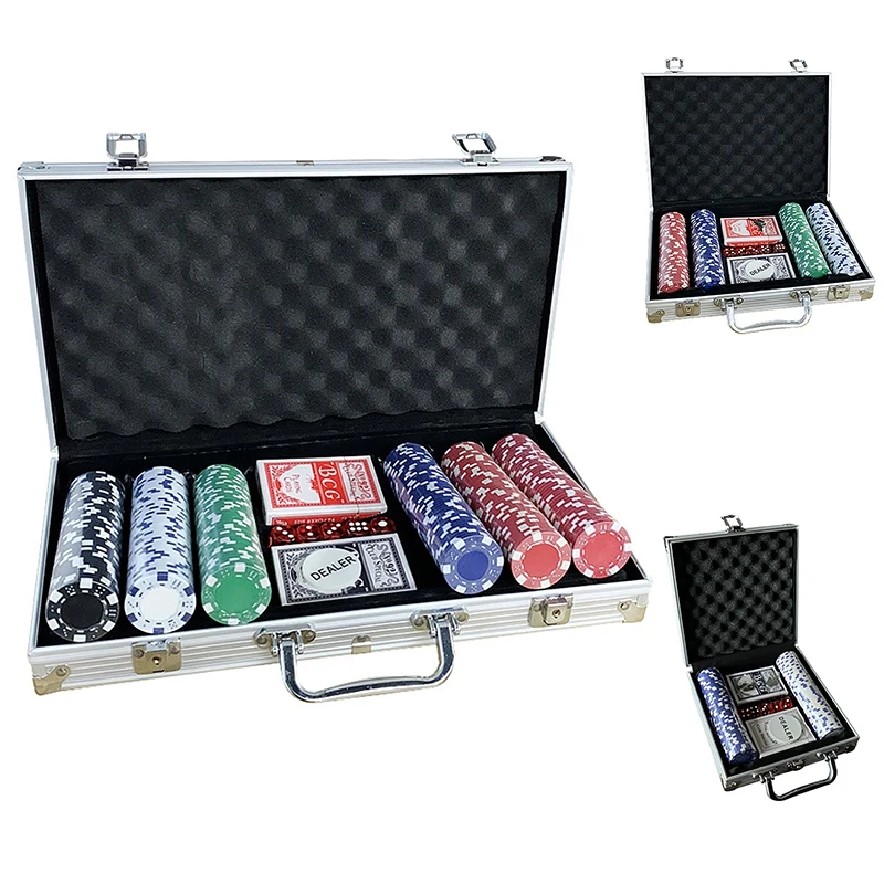 Poker Chip Set For Texas Holdem, Blackjack, Gambling With Carrying Case Cards Buttons And Dice Style Casino Chips-animated-img