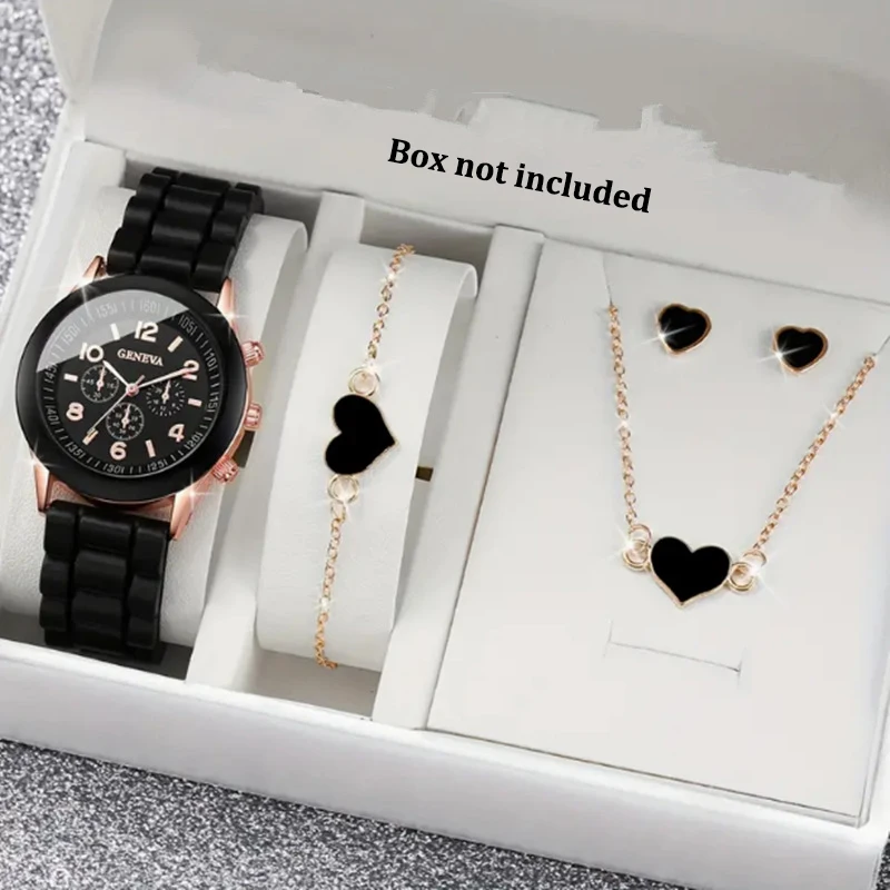 5/6PCS Luxury Watch Women Ring Necklace Earrings Bracelet Set Fashion Heart Butterfly Jewelry Ladies Quartz Wristwatch-animated-img