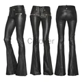 Casual Streetwear Women Punk Gothic Black PU Leather Pants High Waist Bandage Skinny Slim Flared Trousers Women Clothing S-5XL preview-1