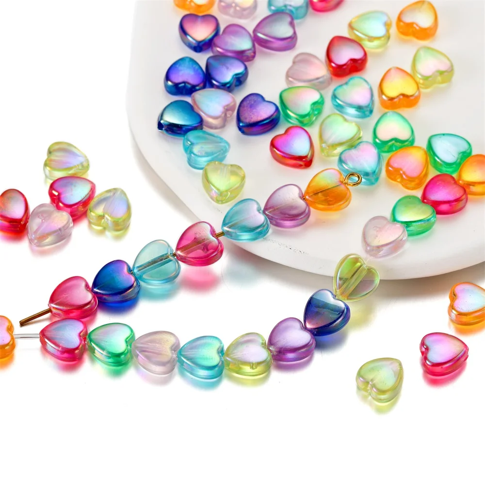 100Pcs/Lot 9mm Colorful Heart Love Acrylic Loose Spacer Beads For Jewelry Making DIY Handmade Necklace Bracelet Accessories-animated-img